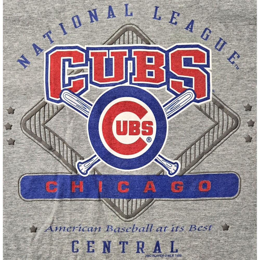 Vintage Pro Player Cubs Shirt Chicago Gray Mens M 1999 90s Logo Raised Paint